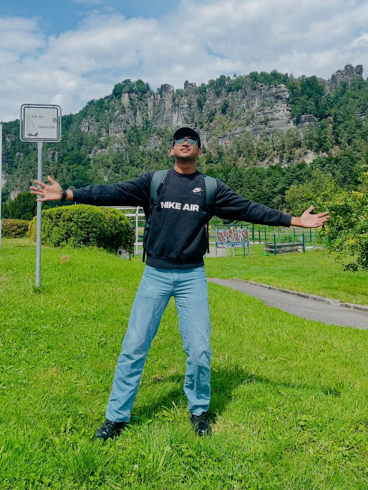Portrait of Syed Mohammad Musharraf outdoors in Saxon Switzerland, Germany